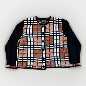 Vintage Berek Cardigan‎ Sweater Womens M Knit Plaid 90s Cotton Blend